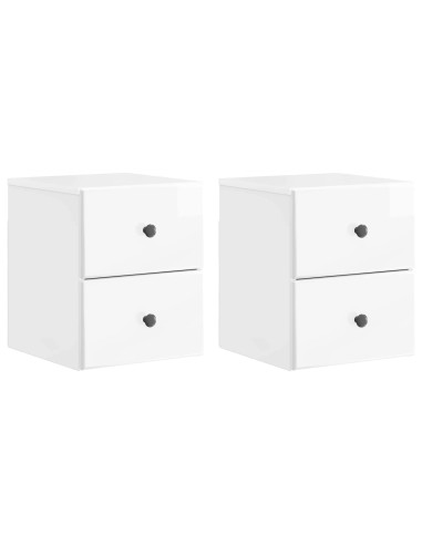 Mobiletto da notte a muro 2 pcs Bianco Lucido 34,5 x 33 x 40 cm