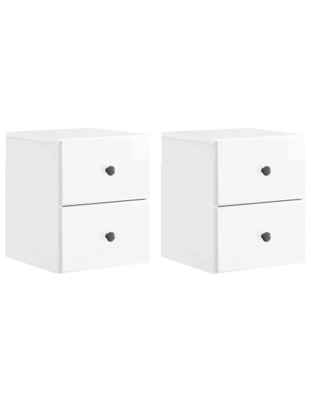 Mobiletto da notte a muro 2 pcs Bianco Lucido 34,5 x 33 x 40 cm