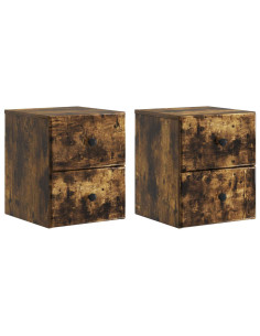 Mobiletto da notte a muro 2 pcs Rovere Fumo 34,5 x 33 x 40 cm
