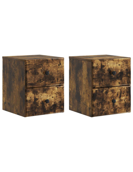 Mobiletto da notte a muro 2 pcs Rovere Fumo 34,5 x 33 x 40 cm