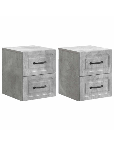 Mobiletto da notte a muro con cassetto 2 pcs Grigio Cemento