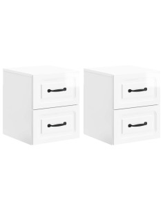 Mobiletto da notte a muro 2 pcs Bianco Lucido 34,5 x 33 x 40 cm