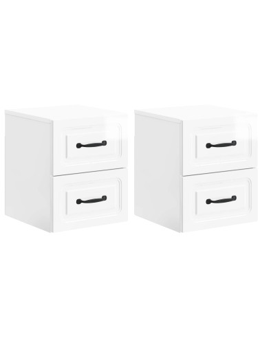 Mobiletto da notte a muro 2 pcs Bianco Lucido 34,5 x 33 x 40 cm