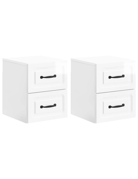 Mobiletto da notte a muro 2 pcs Bianco Lucido 34,5 x 33 x 40 cm