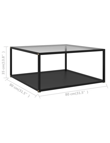Tavolino Trasparente e Nero 80x80x35cm in Vetro Temperato