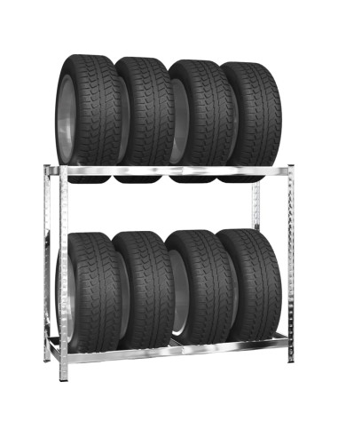 Portapneumatici a 2 Livelli 4pz Argento 110x40x110cm in Acciaio