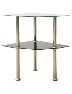 Tavolino 2 Livelli Trasparente Nero 38x38x50 cm Vetro Temperato