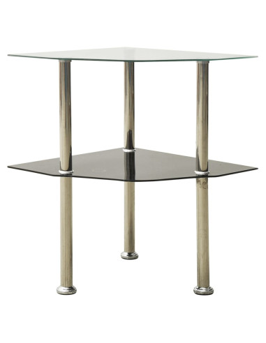 Tavolino 2 Livelli Trasparente Nero 38x38x50 cm Vetro Temperato