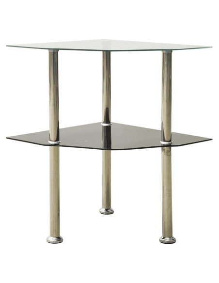 Tavolino 2 Livelli Trasparente Nero 38x38x50 cm Vetro Temperato