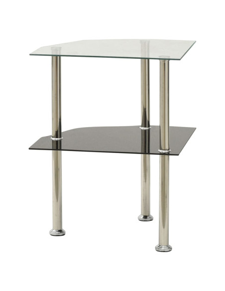 Tavolino 2 Livelli Trasparente Nero 38x38x50 cm Vetro Temperato