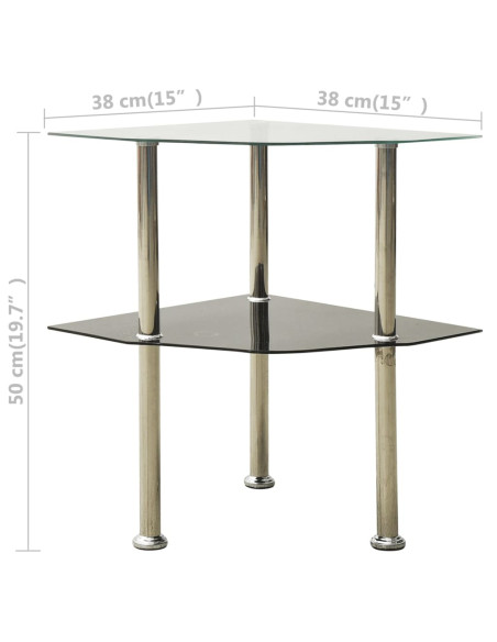 Tavolino 2 Livelli Trasparente Nero 38x38x50 cm Vetro Temperato