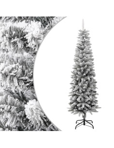 Albero Natale Artificiale Sottile Neve Floccata 180cm PVC e PE