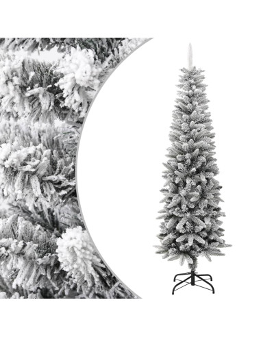 Albero Natale Artificiale Sottile Neve Floccata 180cm PVC e PE