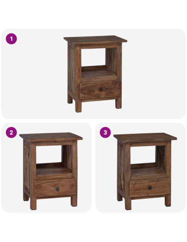 Comodino Marrone 30 x 30 x 47 cm Legno Recuperato Massello