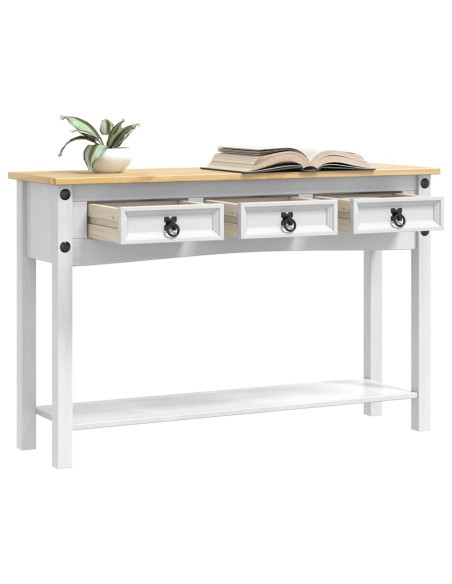 Tavolino con cassetto Bianco 114 x 34,5 x 73 cm Pino massello