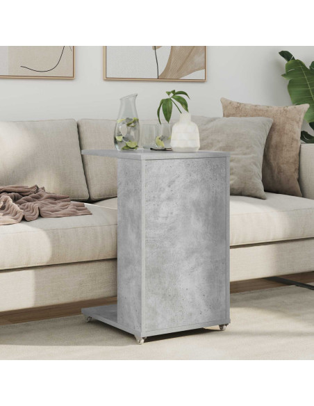Tavolo laterale con ruota Grigio cemento 40 x 35 x 60 cm