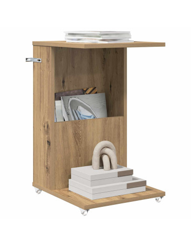 Tavolo laterale con ruota Rovere artigianale 40 x 35 x 60 cm