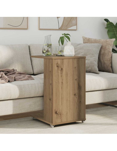 Tavolo laterale con ruota Rovere artigianale 40 x 35 x 60 cm