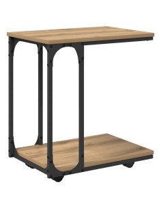 Tavolo laterale con ruota Rovere artigianale 50 x 35 x 55.5 cm 2