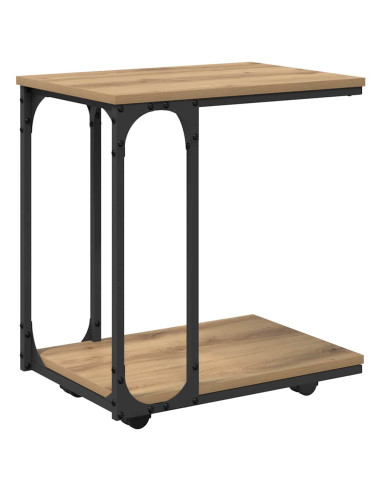 Tavolo laterale con ruota Rovere artigianale 50 x 35 x 55.5 cm