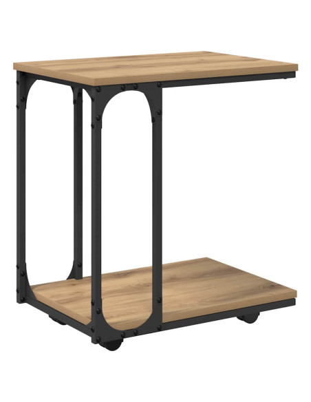 Tavolo laterale con ruota Rovere artigianale 50 x 35 x 55.5 cm