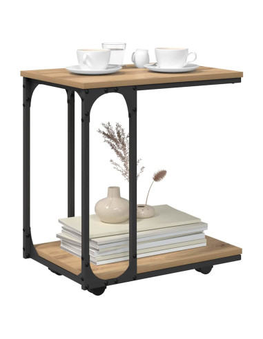 Tavolo laterale con ruota Rovere artigianale 50 x 35 x 55.5 cm