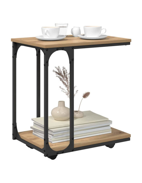 Tavolo laterale con ruota Rovere artigianale 50 x 35 x 55.5 cm