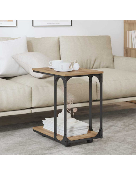 Tavolo laterale con ruota Rovere artigianale 50 x 35 x 55.5 cm
