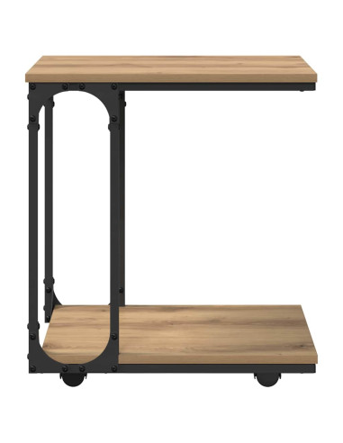 Tavolo laterale con ruota Rovere artigianale 50 x 35 x 55.5 cm