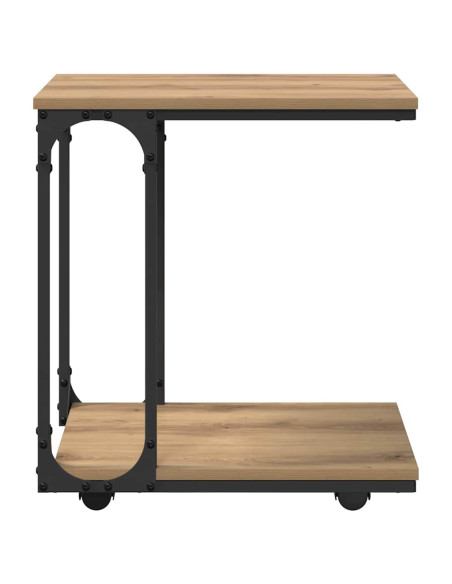 Tavolo laterale con ruota Rovere artigianale 50 x 35 x 55.5 cm
