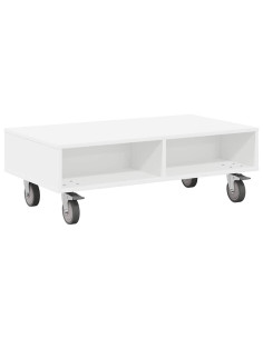 Tavolino con Ruote Bianco 90 x 50 x 30 cm Legno multistrato 2