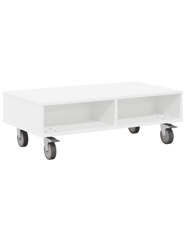 Tavolino con Ruote Bianco 90 x 50 x 30 cm Legno multistrato