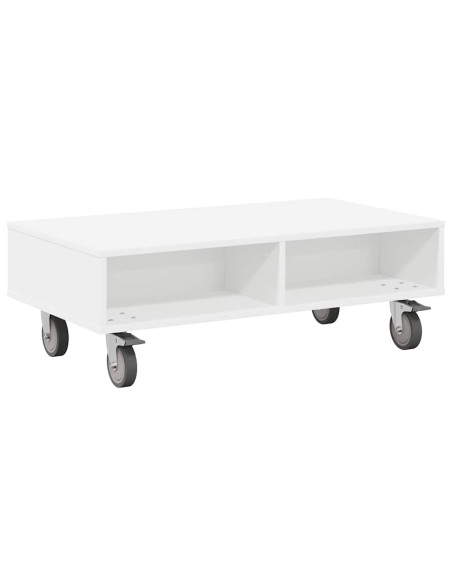 Tavolino con Ruote Bianco 90 x 50 x 30 cm Legno multistrato