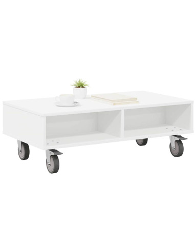 Tavolino con Ruote Bianco 90 x 50 x 30 cm Legno multistrato