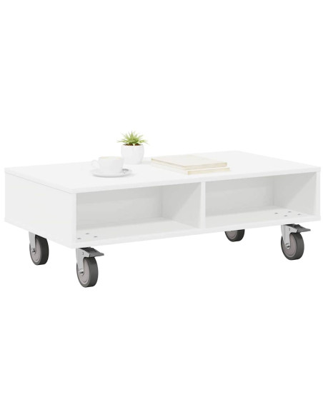 Tavolino con Ruote Bianco 90 x 50 x 30 cm Legno multistrato