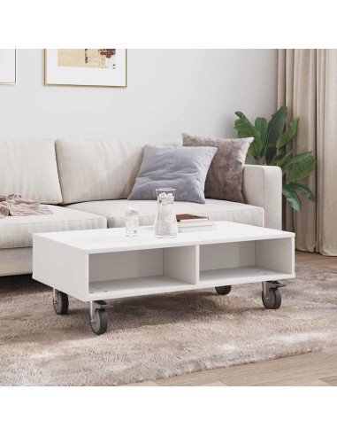 Tavolino con Ruote Bianco 90 x 50 x 30 cm Legno multistrato