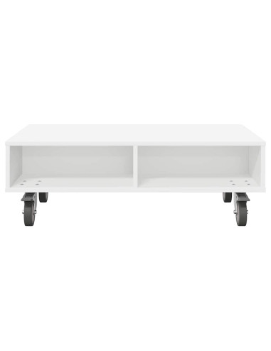 Tavolino con Ruote Bianco 90 x 50 x 30 cm Legno multistrato