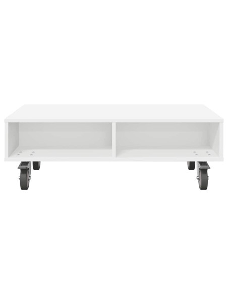 Tavolino con Ruote Bianco 90 x 50 x 30 cm Legno multistrato