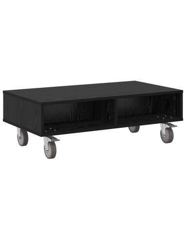 Tavolino con Ruote Rovere Nero 90 x 50 x 30 cm
