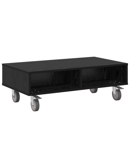 Tavolino con Ruote Rovere Nero 90 x 50 x 30 cm