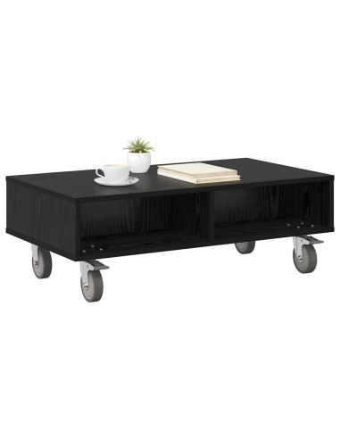 Tavolino con Ruote Rovere Nero 90 x 50 x 30 cm
