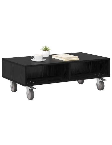 Tavolino con Ruote Rovere Nero 90 x 50 x 30 cm