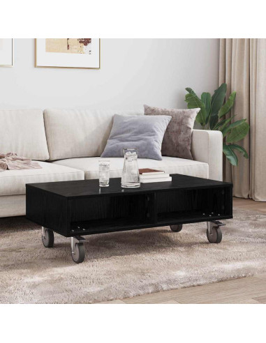 Tavolino con Ruote Rovere Nero 90 x 50 x 30 cm