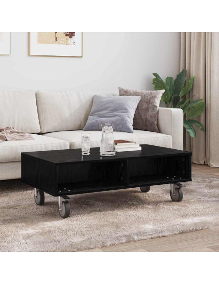 Tavolino con Ruote Rovere Nero 90 x 50 x 30 cm
