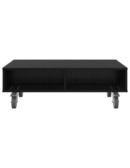 Tavolino con Ruote Rovere Nero 90 x 50 x 30 cm