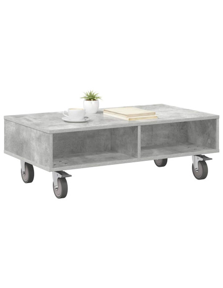 Tavolino con Ruote Grigio cemento 90 x 50 x 30 cm