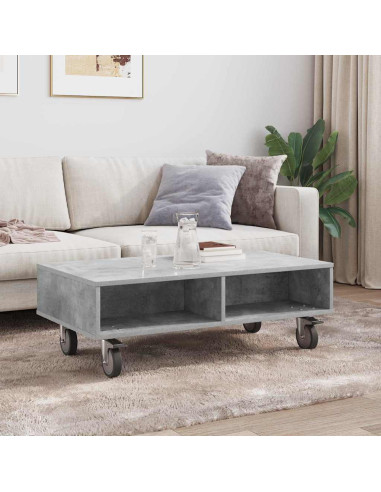 Tavolino con Ruote Grigio cemento 90 x 50 x 30 cm