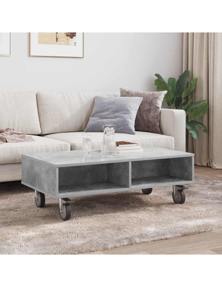 Tavolino con Ruote Grigio cemento 90 x 50 x 30 cm