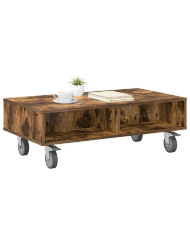 Tavolino con Ruote Rovere fumé 90 x 50 x 30 cm
