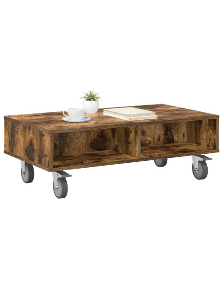 Tavolino con Ruote Rovere fumé 90 x 50 x 30 cm